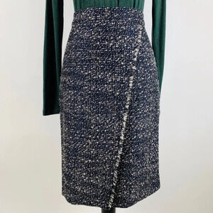 J CREW Boucle Navy White Faux  Wrap Pencil Skirt size 00p